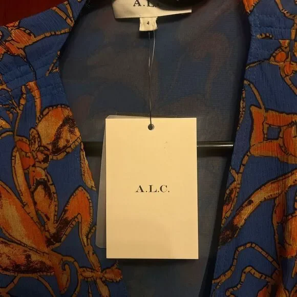 A.L.C. Silk Izzy Mini Blue Orange Dress - Picture 7 of 9